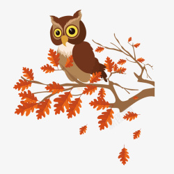 秋天猫头鹰一只停留在树上的猫头鹰矢量图高清图片