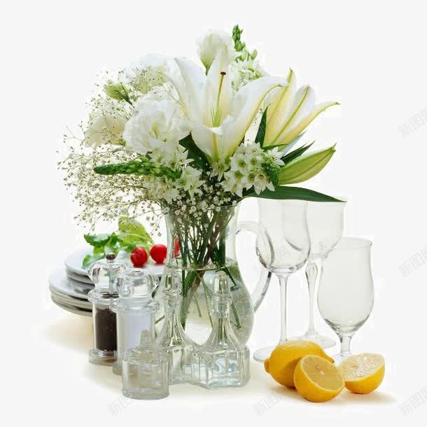 装在花瓶里的美丽花朵png免抠素材_新图网 https://ixintu.com 玻璃杯 白色 百合花 精致布局