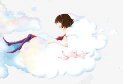 躺在云上的女孩素材