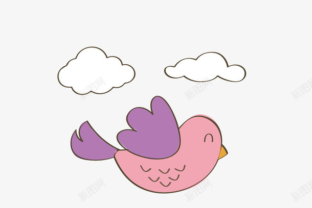 卡通手绘飞翔的小鸟和白云png免抠素材_新图网 https://ixintu.com 创意 动漫动画 卡通手绘 可爱的鸟儿 早鸟 白云 装饰 飞翔的小鸟