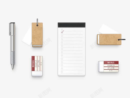 无印良品文具四件PSD图标png_新图网 https://ixintu.com muji 便签本 图标 圆珠笔 文具 无印良品 橡皮 简洁