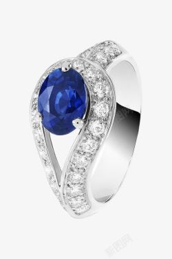 单颗产品实物单颗蓝宝石碎钻环绕戒指高清图片