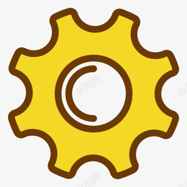 黄色手绘圆弧齿轮元素图标图标