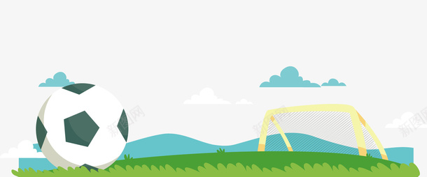 卡通绿色草地上的足球png免抠素材_新图网 https://ixintu.com 卡通足球 绿色草地 背景装饰 踢足球 运动