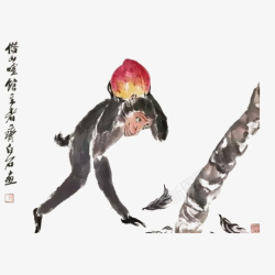 五福献寿中国风水墨写意国画猴子献寿高清图片