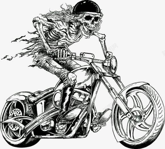 摩托狂人png免抠素材_新图网 https://ixintu.com 摩托车 简笔 酷炫 骷髅 黑色