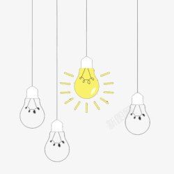 爱迪生灯泡黄色吊着的电器灯泡卡通手绘高清图片