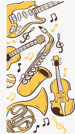 音乐节手绘黄色卡通音乐节乐器高清图片