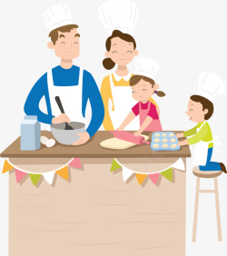 家庭烘焙幸福四口之家烘焙日矢量图高清图片