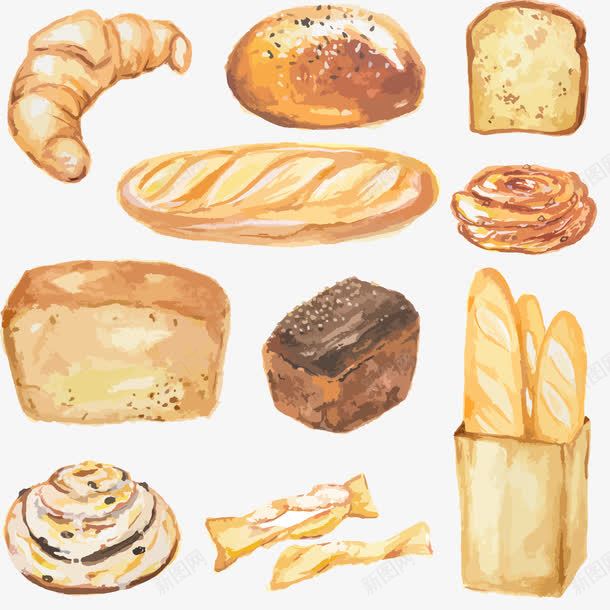 手绘面包png免抠素材_新图网 https://ixintu.com 手绘 法棍 牛角面包 面包