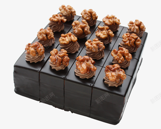 分享慕斯蛋糕png免抠素材_新图网 https://ixintu.com 慕斯蛋糕 方形蛋糕 核桃 黑巧克力酱