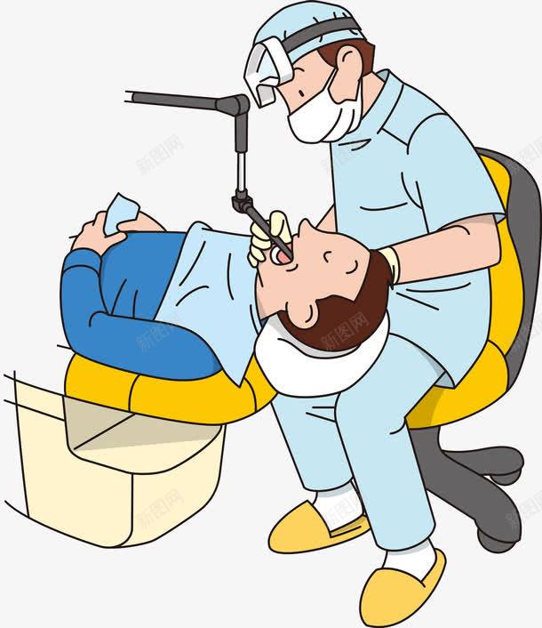 一名牙医png免抠素材_新图网 https://ixintu.com 仪器 卡通 大夫 手绘 椅子 牙痛 看病 躺着