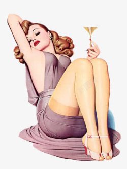 玻璃杯喝酒图案英伦风卡通女人高清图片