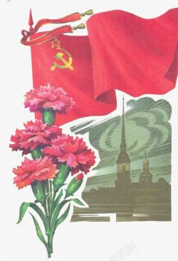 苏联红旗与鲜花莫斯科素材
