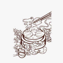 广式早茶艺术字简笔手绘虾饺早点高清图片