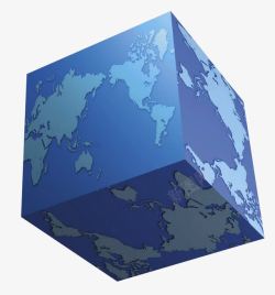 蓝色3d正方体立体世界地图素材