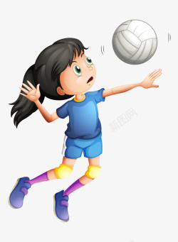 专业运动护膝手绘卡通女孩打排球高清图片