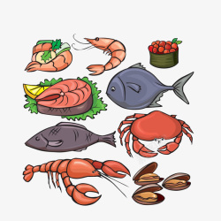 海鲜种类卡通海鲜大餐食材高清图片