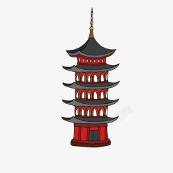 中国特色建筑卡通古塔彩绘高清图片