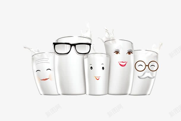创意牛奶杯上的卡通人物psd免抠素材_新图网 https://ixintu.com 创意牛奶杯上的卡通人物 奶浪 幸福一家子 眼镜
