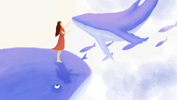 鲸鱼与少女互动插画素材