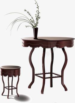 褐色的手绘桌子与凳子传统桌子高清图片