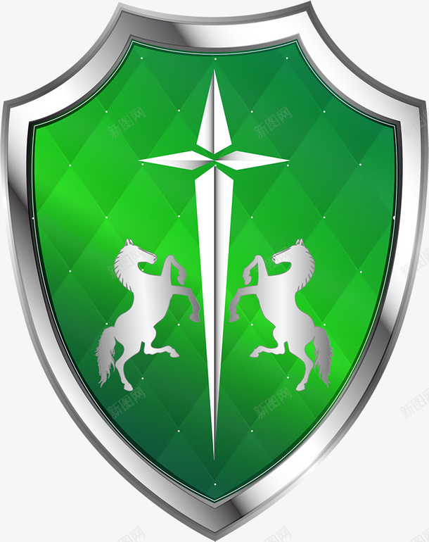 绿色双马盾牌png免抠素材_新图网 https://ixintu.com 保护 安全 盾形 盾牌 绿色 绿色护盾 防具 防御 防护