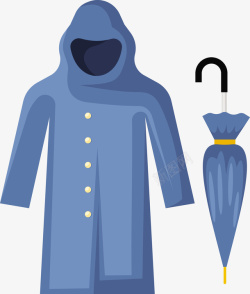 蓝色雨衣与雨伞矢量图素材