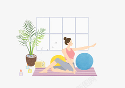 黄花梨健身球卡通瑜伽少女活动室高清图片