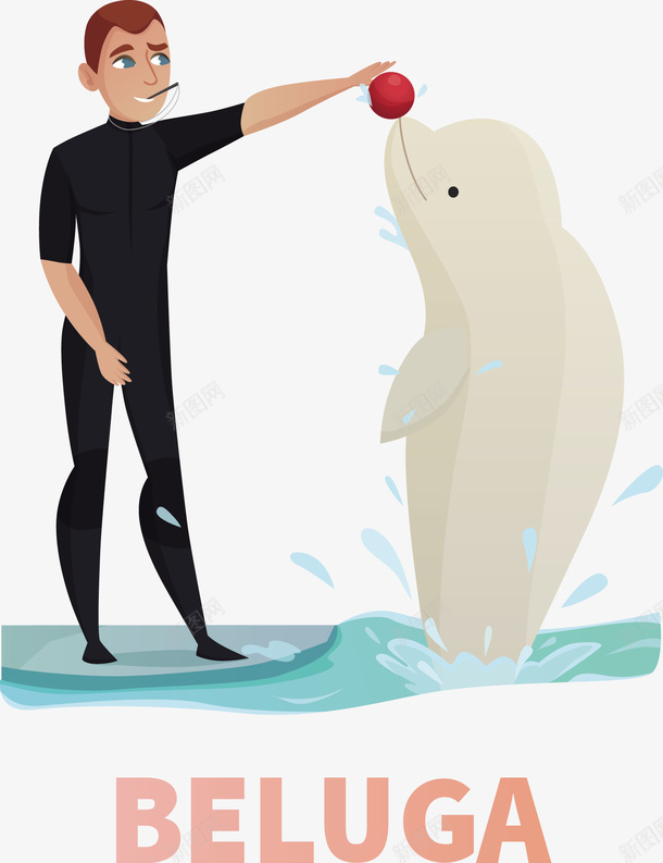 饲养员与白色海豚玩耍矢量图eps免抠素材_新图网 https://ixintu.com 海洋馆饲养员 海豚 白色海豚 矢量海豚 饲养员 饲养员PNG 矢量图