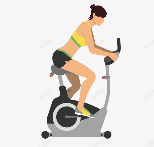 在健身房挥汗的女子png免抠素材_新图网 https://ixintu.com 健身房 单车 卡通 自行车 骑自行车的女人