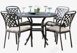 黑色大理石咖啡桌椅室外黑色四人座桌椅高清图片
