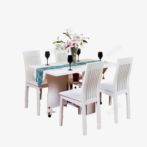 白色餐桌png免抠素材_新图网 https://ixintu.com 凳子 家具 家具图 桌子 白色 白色板凳 餐桌 鲜花