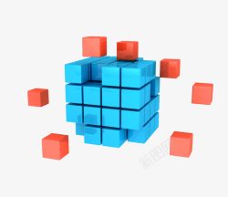 正方体盒子红色和蓝色立方体高清图片