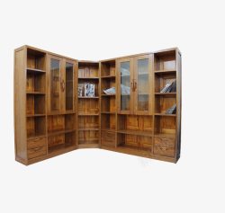书房书橱榆木书柜实木书柜三门书柜高清图片