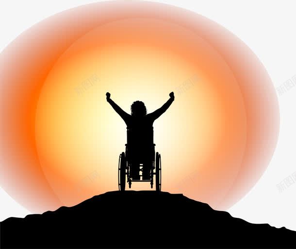 山顶上的日出png免抠素材_新图网 https://ixintu.com 山上日出 攀登高峰 残疾人 矢量素材 轮椅