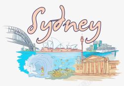 手绘澳大利亚悉尼城市建筑素材
