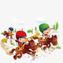 骑马人物轮廓卡通儿童马术运动高清图片