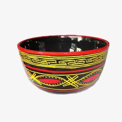 红黄黑彝族特色的木漆碗高清图片