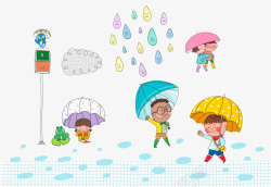 下雨形成水坑手绘下雨天的童趣高清图片