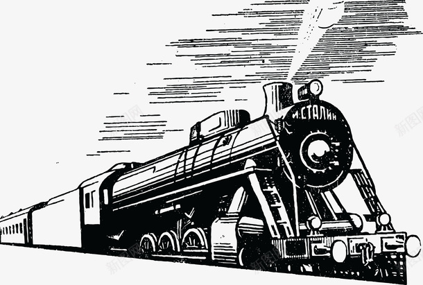 行驶的货车黑色线稿矢量图图标eps_新图网 https://ixintu.com 云霞 复古 机械 火车 矢量图 线条 行驶 运行 黑白 黑色