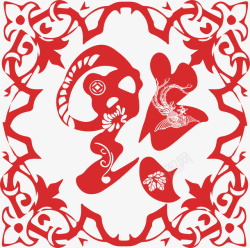 福猴年春节窗花纸红色剪纸新年福字方形倒福高清图片
