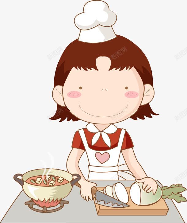 卡通手绘正在做饭的妈妈png免抠素材_新图网 https://ixintu.com 切菜 卡通人物 厨艺 妈妈的味道 美味 萝卜
