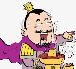 紫色斗篷吃火锅的将军高清图片