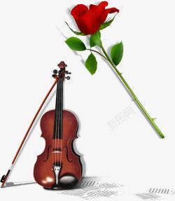 洋房装饰小提琴玫瑰花元素高清图片