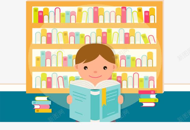 图书馆看书png免抠素材_新图网 https://ixintu.com 书架 书桌 卡通 图书馆 女孩 手绘 看书 蓝色 黄色