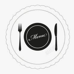 黑白餐盘西餐厅宣传用西餐用具图标高清图片