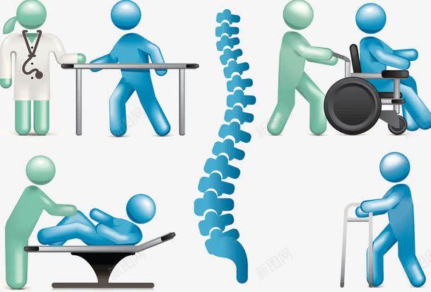 医疗康复元素图案png免抠素材_新图网 https://ixintu.com 3D小人 医疗插画 恢复健康 物理治疗 腰椎