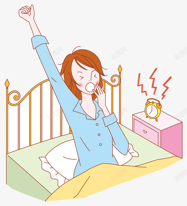 起床的女人png免抠素材_新图网 https://ixintu.com 女人 床头柜 早上起床 瞌睡的 蓝色的 起床的 闹钟