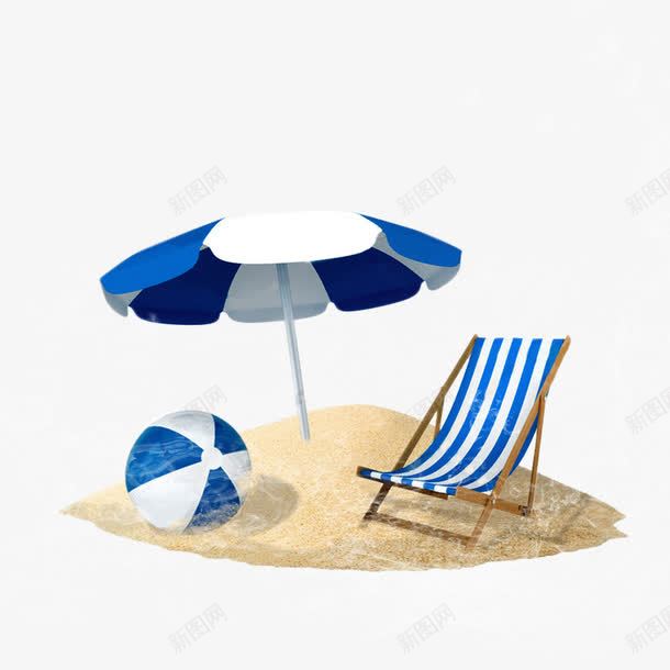 海边png免抠素材_新图网 https://ixintu.com 凉伞 夏天 沙滩 海滩 海边 蓝色 躺椅 遮阳伞